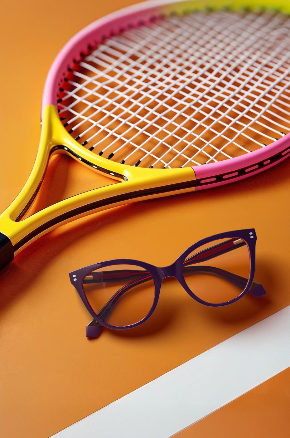 Polaroid: Tennisschläger und Brille